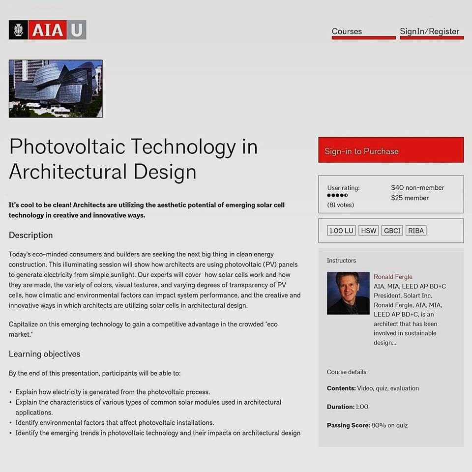 PHOTOVOLTAIC TECHNOLOGY IN ARCHITECTURAL DESIGN AIAU COURSE