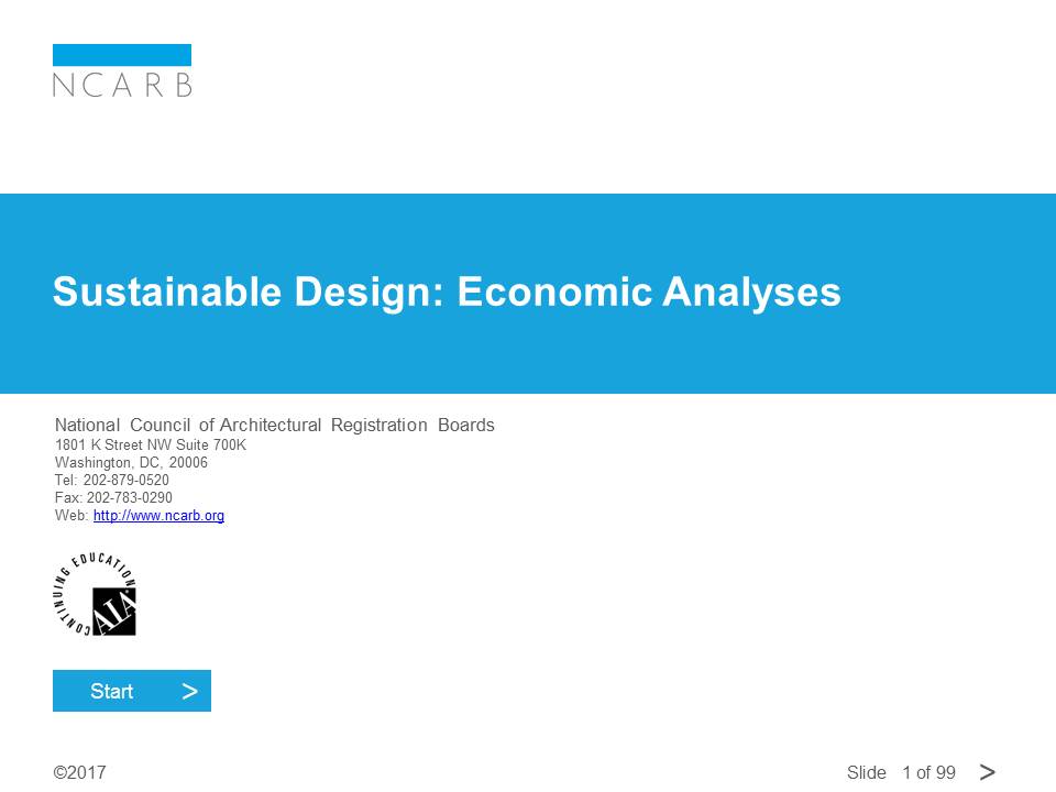 SUSTAINABLE DESIGN: ECONOMIC ANALYSES